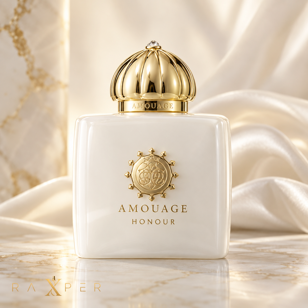 عطر آمواج هانر زنانه ۲۰۱۱ با شیشه سفید و طلایی در نمای استودیویی لوکس
