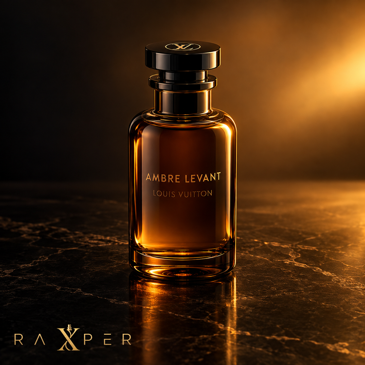 عطر لویی ویتون آمبر لوانت ۲۰۲۶ در نمای استودیویی لوکس با نور کهربایی