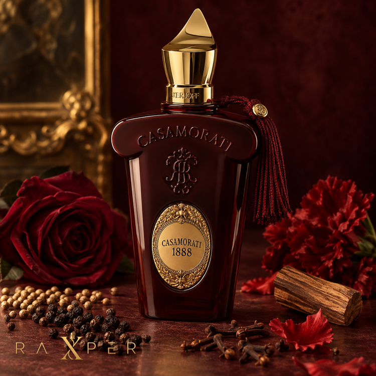 عطر زرجف 1888 در کنار گل رز، میخک، ادویه و چوب صندل