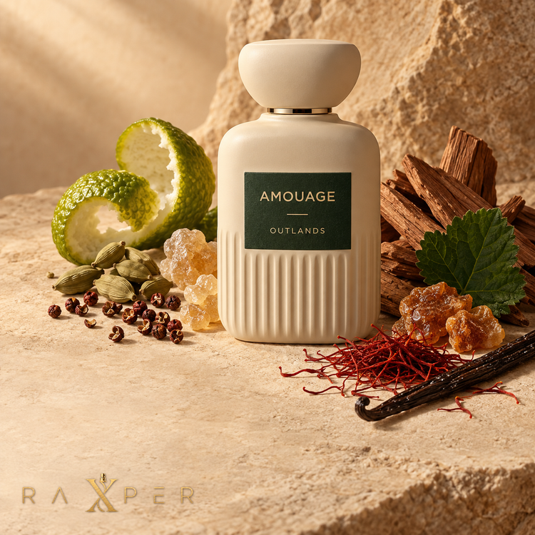 عطر Amouage Outlands در کنار ترنج، هل، زعفران، کندر و چوب صندل