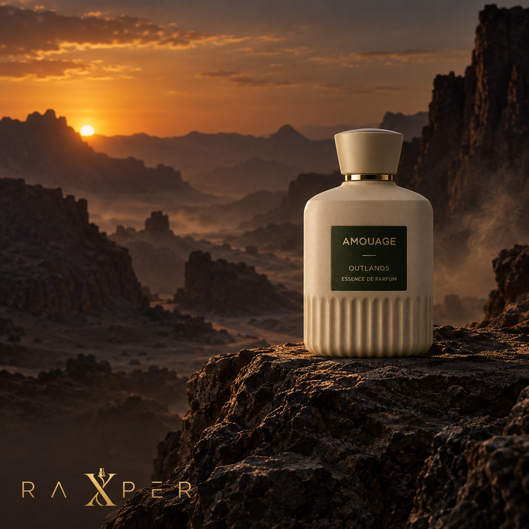شیشه عطر آمواج اوتلندز در منظره صخرهای و سینمایی هنگام غروب