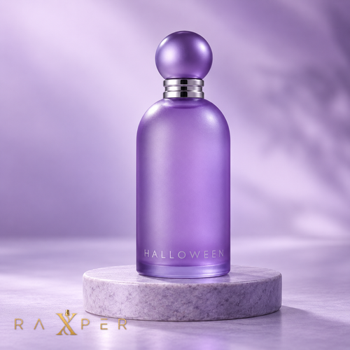 عطر هالووین زنانه کلاسیک ۱۹۹۷ با شیشه بنفش در نمای استودیویی