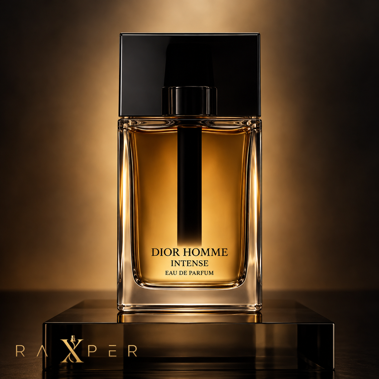 عطر مردانه دیور هوم اینتنس با مایع کهربایی در نمای استودیویی