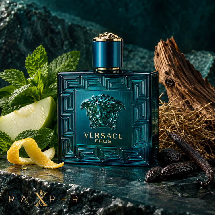 عطر Versace Eros در کنار نعناع، سیب سبز، لیمو، وانیل و چوب سدر