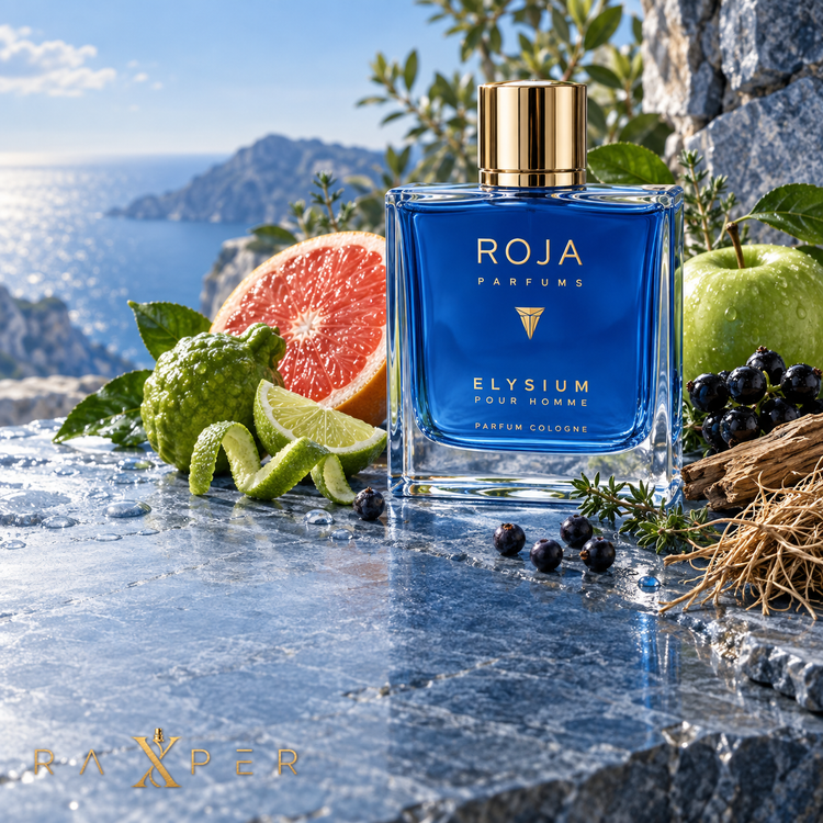 عطر Roja Elysium Parfum Cologne در کنار گریپفروت، ترنج، لیموترش، سیب و وتیور
