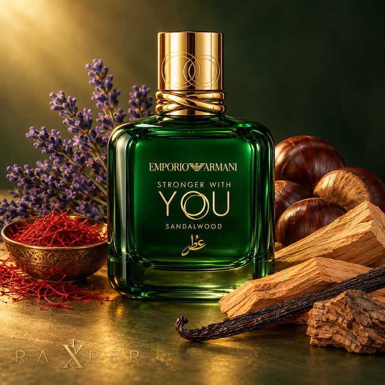 عطر Stronger With You Sandalwood در کنار زعفران، اسطوخودوس، شاهبلوط، وانیل و چوب صندل