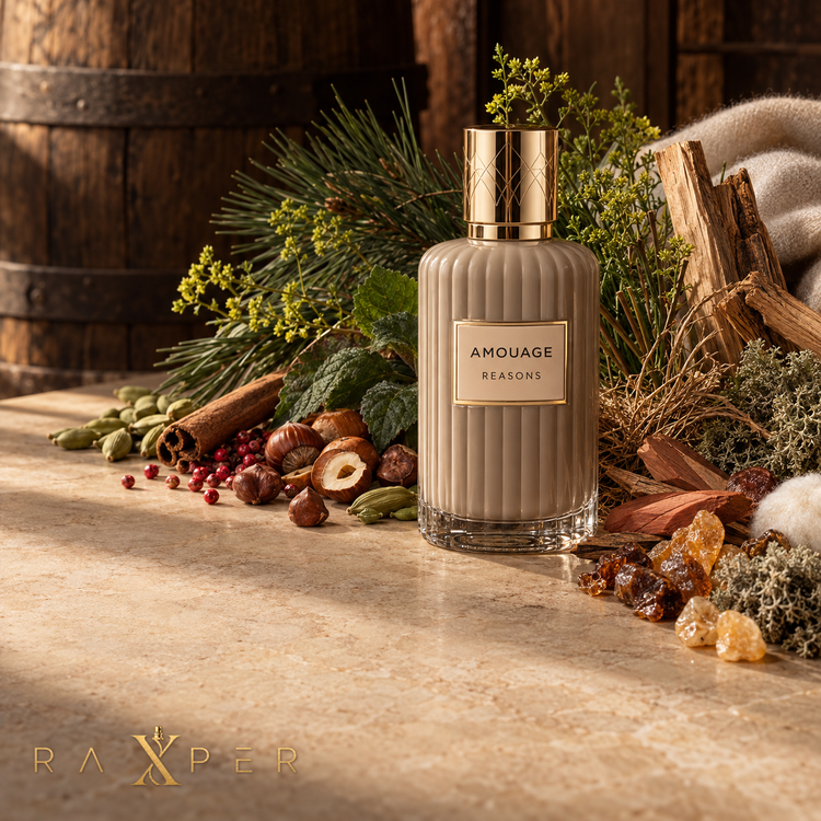 عطر آمواج ریزنز در کنار فندق، هل، دارچین، فلفل صورتی، کاج، پچولی، پالو سانتو و رزینهای معطر