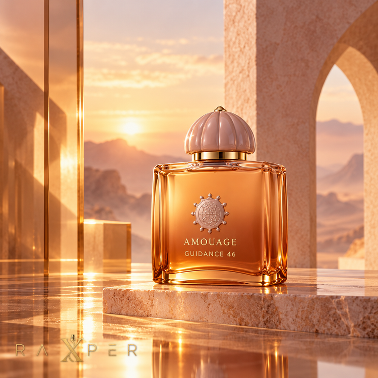 1. شیشه عطر آمواج گایدنس 46 در فضای لوکس و سینمایی با معماری الهامگرفته از عمان
