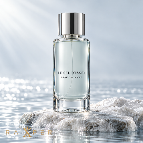 عطر ایسه میاکه له سل با شیشه شفاف و درپوش نقرهای در نمای استودیویی لوکس