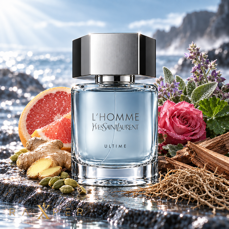 عطر YSL L’Homme Ultime در کنار گریپفروت، زنجبیل، هل، رز، مریمگلی، سدر و خسخس