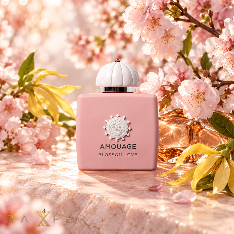 عطر Amouage Blossom Love در میان شکوفههای گیلاس و گلهای یلانگ یلانگ