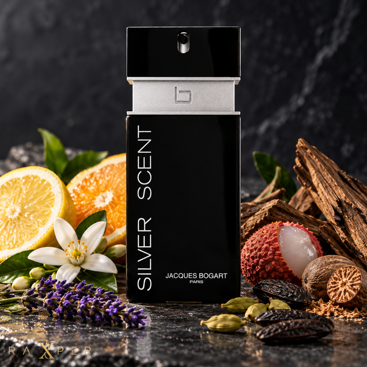 عطر Jacques Bogart Silver Scent کنار لیمو، شکوفه پرتقال، اسطوخودوس، ادویه و چوب