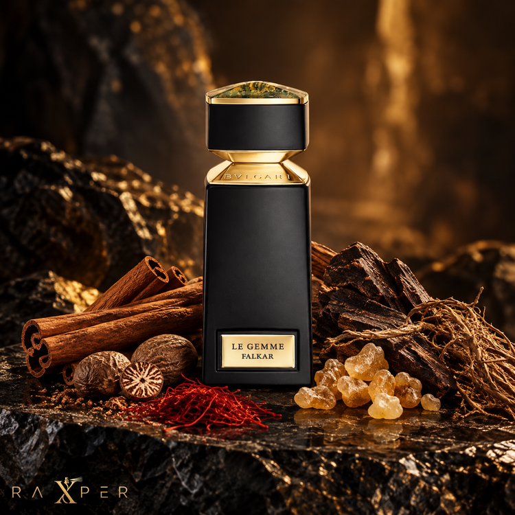 عطر BVLGARI Falkar در کنار دارچین، جوز هندی، زعفران، کندر و چوب عود