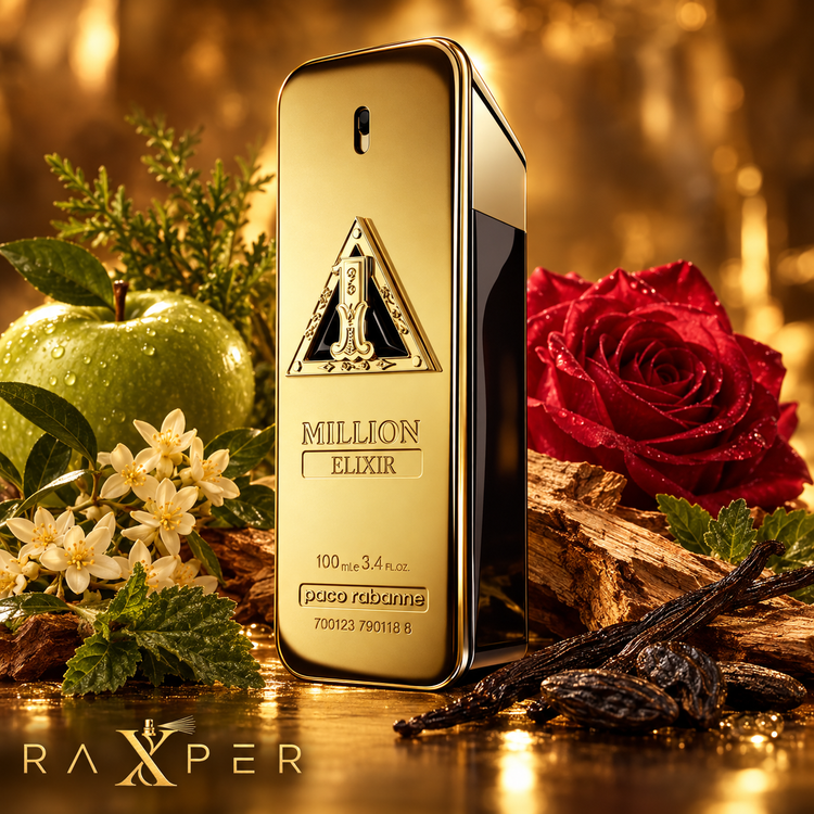 عطر Paco Rabanne 1 Million Elixir در کنار سیب، رز، وانیل، دانه تونکا و چوب سدر