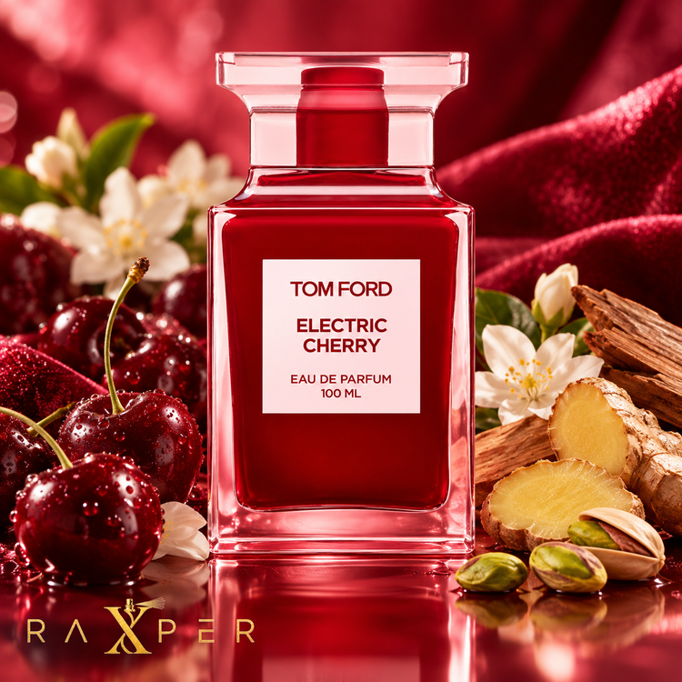 عطر Tom Ford Electric Cherry در کنار آلبالو، زنجبیل، یاس، پسته و چوب صندل