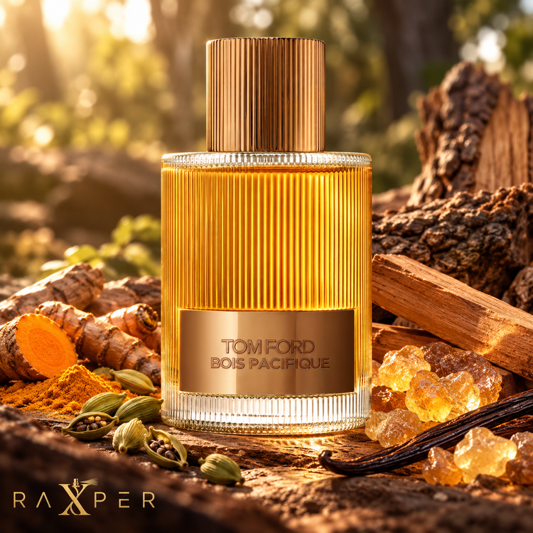 عطر Tom Ford Bois Pacifique در کنار زردچوبه، هل، کندر، وانیل و چوبهای معطر