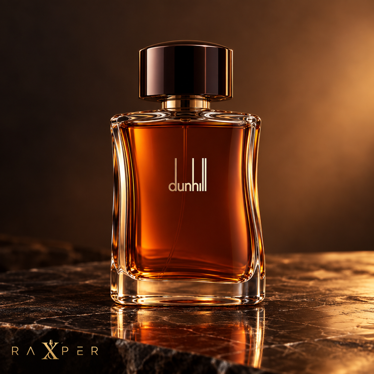 نمای استودیویی عطر دانهیل براون Alfred Dunhill با پسزمینه لوکس قهوهای