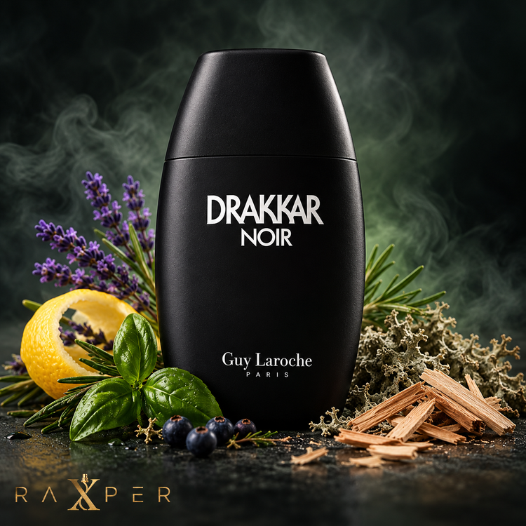 عطر گای لاروش دراکار نوآر در کنار اسطوخودوس، لیمو و گیاهان معطر
