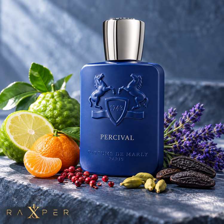 عطر پارفومز د مارلی پرسیوال در کنار مرکبات، اسطوخودوس، هل و تونکا