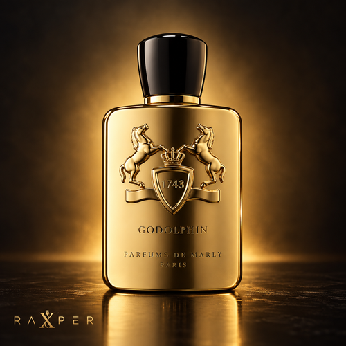 عطر پارفومز د مارلی گودولفین با بطری طلایی در نمای استودیویی لوکس