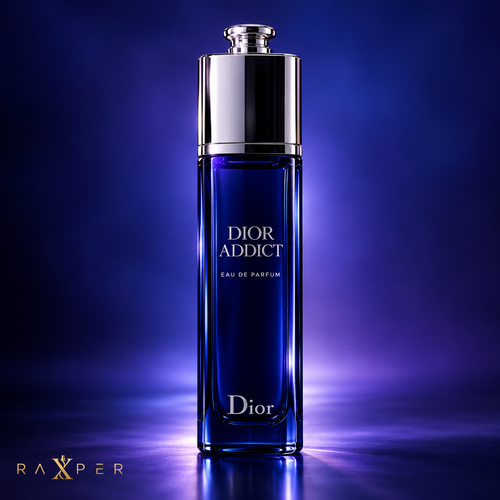 عطر دیور ادیکت EDP 2014 با بطری آبی در نمای استودیویی لوکس