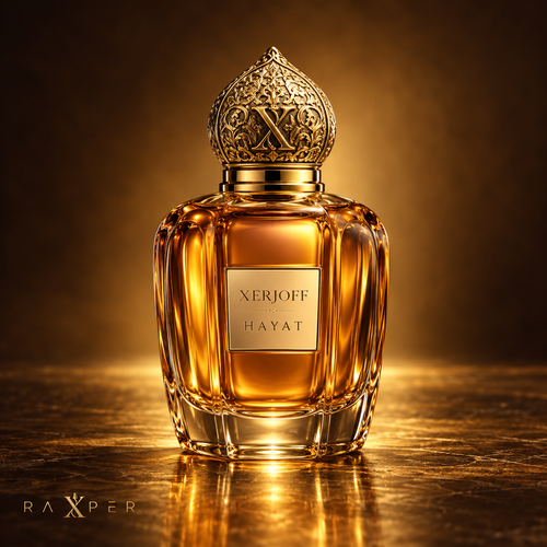 عطر زرجوف حیات با بطری کهربایی در نمای استودیویی لوکس