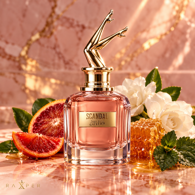 عطر ژان پل گوتیه اسکندال در کنار پرتقال خونی، عسل، گاردنیا و پچولی
