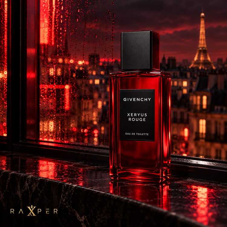 نمای ادیتوریال عطر جیوانچی زریوس روژ در شب بارانی پاریس