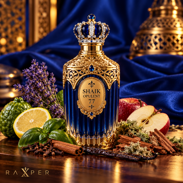 عطر شیخ اپیولنت کلاسیک شماره ۷۷ در کنار مرکبات، اسطوخودوس، سیب، دارچین و چوب سدر
