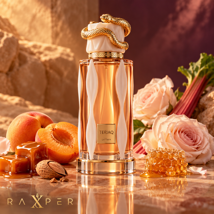 عطر لطافه تریاق در کنار کارامل، بادام تلخ، زردآلو، عسل و رز