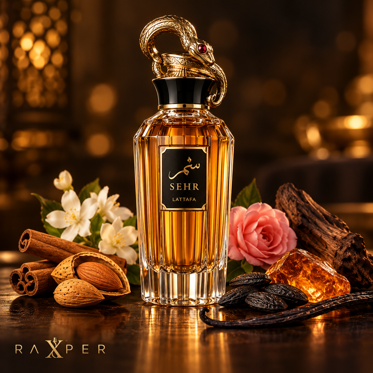 عطر لطافه سحر در کنار دارچین، بادام تلخ، یاس، وانیل، کهربا و تونکا