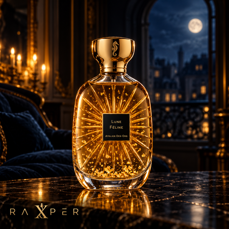 نمای ادیتوریال عطر آتلیه دس اورس لون فلین در فضای شبانه لوکس و مهتابی