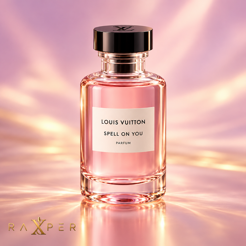 عطر لویی ویتون اسپِل آن یو با بطری صورتی در نمای استودیویی لوکس