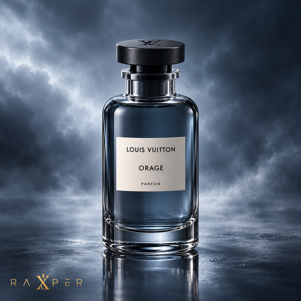 عطر لویی ویتون اوراژ با بطری آبی‌خاکستری در نمای استودیویی لوکس