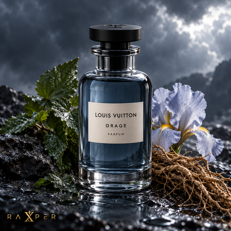 عطر لویی ویتون اوراژ در کنار پچولی، ریشه وتیور و گل زنبق