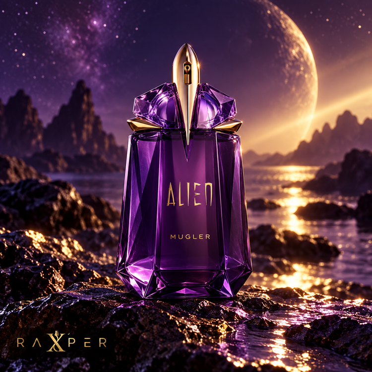 نمای ادیتوریال عطر تیری موگلر الین EDP در فضای اسرارآمیز و کهکشانی