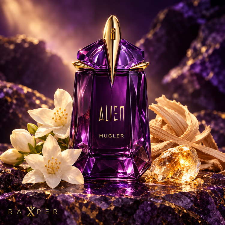 عطر تیری موگلر الین EDP در کنار یاس سامباک، چوب کشمیر و عنبر سفید