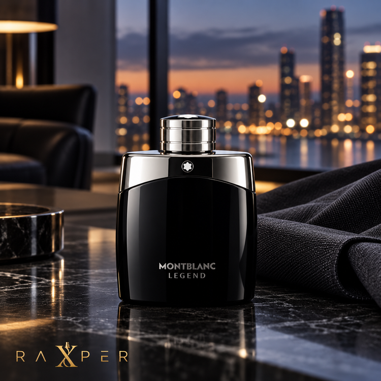 نمای ادیتوریال عطر مونبلان لجند در فضای لوکس شهری و شبانه