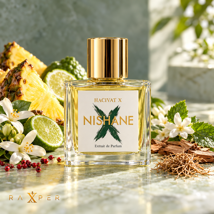 عطر نیشانه حاجیوات ایکس در کنار آناناس، برگاموت، لیمو ترش، یاس و وتیور
