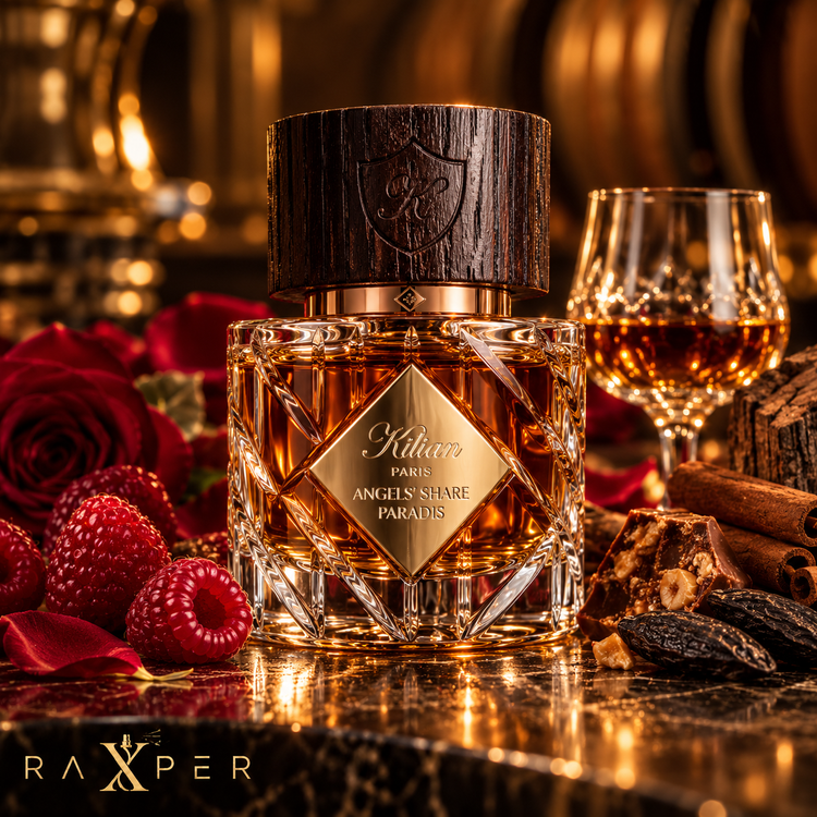 عطر Angels’ Share Paradis در کنار تمشک، رز، کنیاک، دارچین، پرالین و دانه تونکا